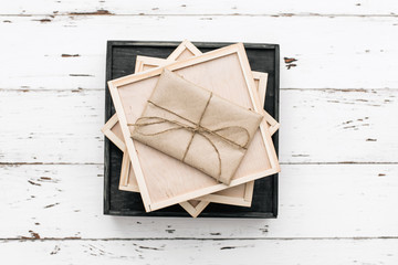 Vintage Handmade gift in wooden box. Holiday concept