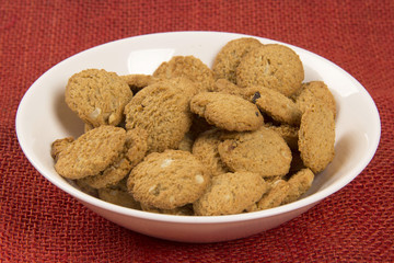 Group of cookies on the plate. Integral Cookies.