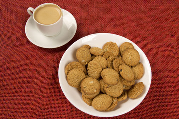 Selection of whole grain crackers with coffee. Integral Cookies.