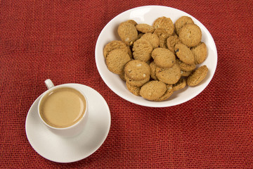 Selection of whole grain crackers with coffee. Integral Cookies.