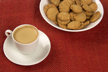 Selection of whole grain crackers with coffee. Integral Cookies.