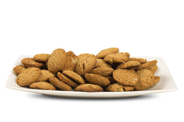 Group of cookies on the plate. Integral Cookies.