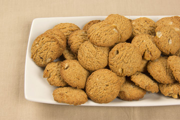 Group of cookies on the plate. Integral Cookies.