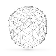 Abstract wireframe polygonal geometric element with connected lines and dots. Vector Illustration on white background with shade