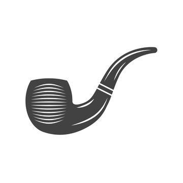 Tobacco pipe. Black icon, logo element, flat vector illustration isolated on white background.