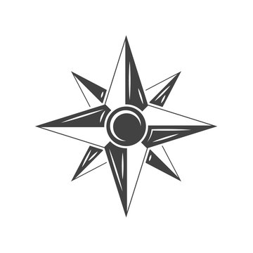 Wind Rose, Compass Black icon, logo element, flat vector illustration isolated on white background.