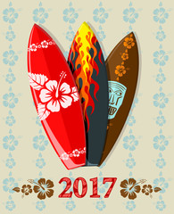 Vector illustration of surf boards with 2017 text