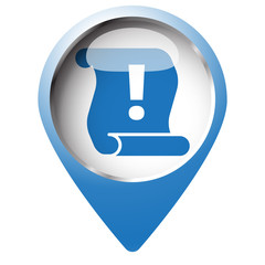 Map pin symbol with Important Information icon. Blue symbol on w