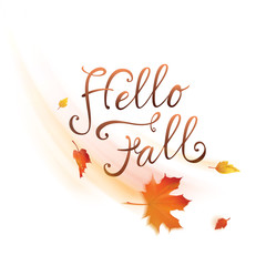 Hello Fall - Lettering with autumn leaves 