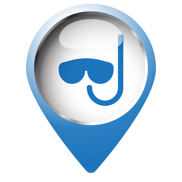 Map pin symbol with Scuba Diving icon. Blue symbol on white back