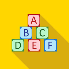 Baby cubes icon in flat style with long shadow. Toy symbol vector illustration