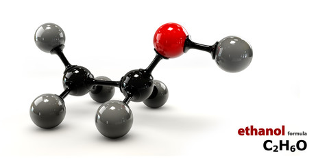 Structural chemical formula and model of ethanol molecule - obrazy, fototapety, plakaty