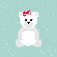 cartoon winter bear sitting with bow