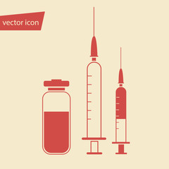 Vector medical syringes and ampule set in flat style