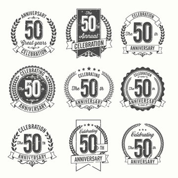 Set of Retro Anniversary Badges 50th Year Celebration
