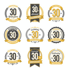 Set of Vintage Anniversary Badges 30th Year Celebration