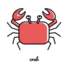 Line art crab icon.