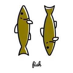 Line art fish icon.