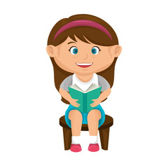 girl smiling reading a book happy child kid face cartoon vector illustration