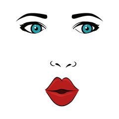 girl woman face mouth lips blue eyes wink pop art vector illustration