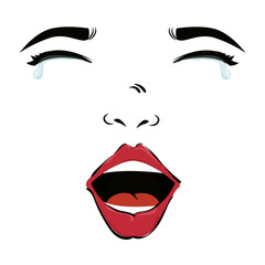 girl woman face mouth lips blue eyes crying drop pop art vector illustration