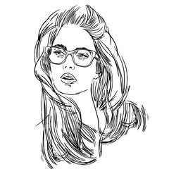 Vector hand painted sketch, fashion illustration with model.