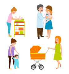 Young mother vector characters.