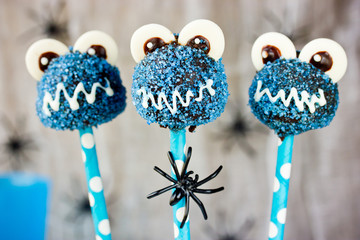 Halloween cookie monster cake pops