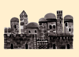 Old City, Illustration,Sketchб  Middle East Town