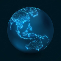 Abstract Telecommunication Earth Map - Asia, Indonesia, Oceania, Australia