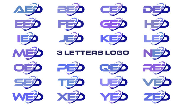 3 letters modern generic swoosh logo AED, BED, CED, DED, EED, FED, GED, HED, IED, JED, KED, LED, MED, NED, OED, PED, QED, RED, SED, TED, UED, VED, WED, XED, YED, ZED