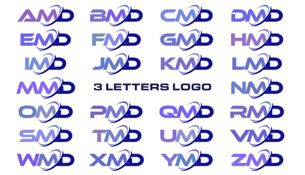 3 letters modern generic swoosh logo AMD, BMD, CMD, DMD, EMD, FMD, GMD, HMD, IMD, JMD, KMD, LMD, MMD, NMD, OMD, PMD, QMD, RMD, SMD, TMD, UMD, VMD, WMD, XMD, YMD, ZMD