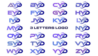 3 letters modern generic swoosh logo AYD,BYD,CYD,DYD,EYD,FYD,GYD,HYD,IYD, JYD,KYD,LYD,MYD,NYD,OYD,PYD,QYD,RYD,SYD,TYD,UYD,VYD,WYD,XYD,YYD,ZYD - obrazy, fototapety, plakaty