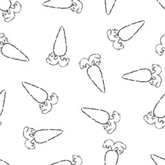 Vector seamless pattern hand drawn brush line chalk black carrot with large tail on white background