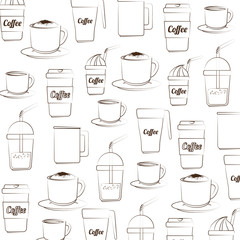 coffee background cups mugs silhouette   drink cafe sketch vector illustration