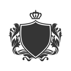 shield ornament crown royal decoration stamp silhouette vector illustration
