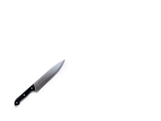 old chef's knife isolated on white background seen from above