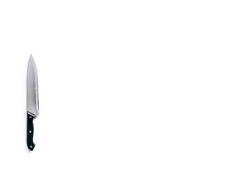 old chef's knife isolated on white background seen from above
