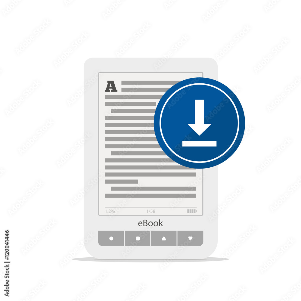 Poster ebook or tablet and upload button isolated on white background. a portable device for reading. icon 