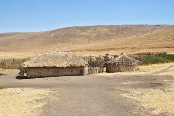 ARUSHA, TZ - CIRCA AUGUST 2010 - Masai village in Serengeti Nati