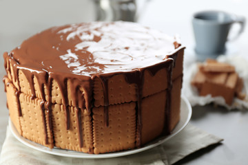 Cookie cake with melted chocolate