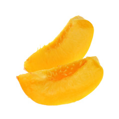 Fresh peach slices on white background