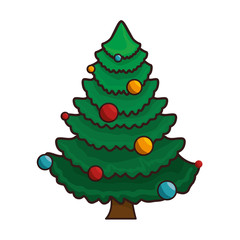 pine tree with traditional balls christmas decoration symbol. vector illustration