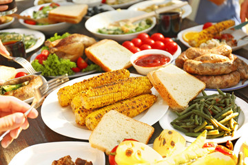 Friends eating on picnic