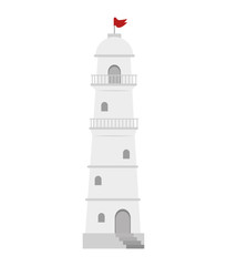 white lighthouse tower with red flag. navigation symbol.vector illustration