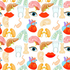 seamless pattern of human organs in the body and face.