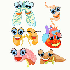 set with cartoon human organs.  illustration