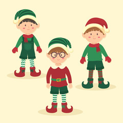 Christmas Elves Boy Character Set Cartoon Vector