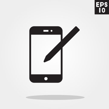 Smartphone with pen icon in trendy flat style isolated on grey background. Smartphone with pen symbol for your design, logo, UI. Vector illustration, EPS10.