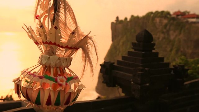 Silhouette of Traditional Decoration in Pura Luhur Uluwatu Temple at Sunset, Bali Indonesia